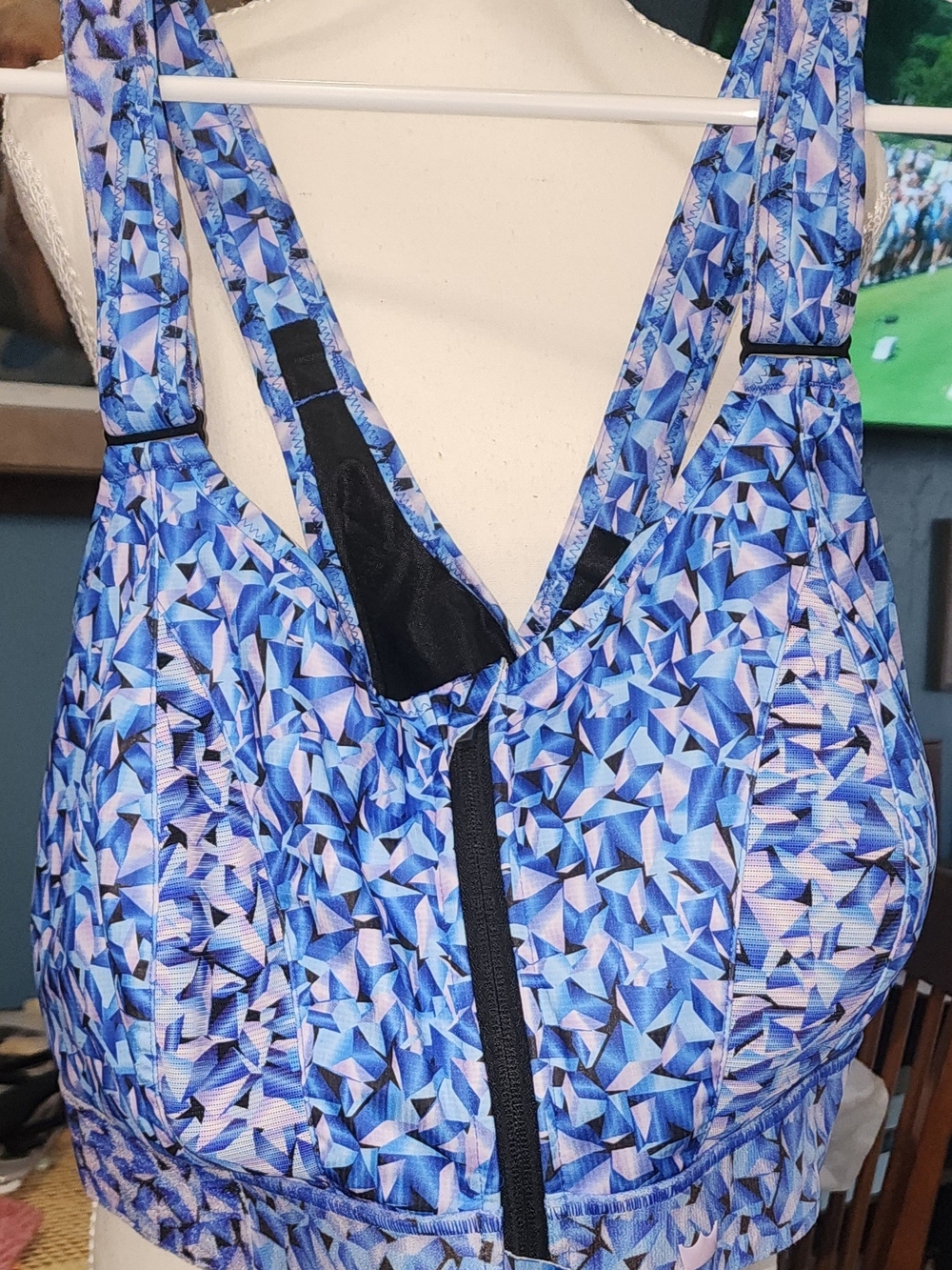 SHEFIT Blue Geometric Front-Zip Support Sports Bra Sz 5X